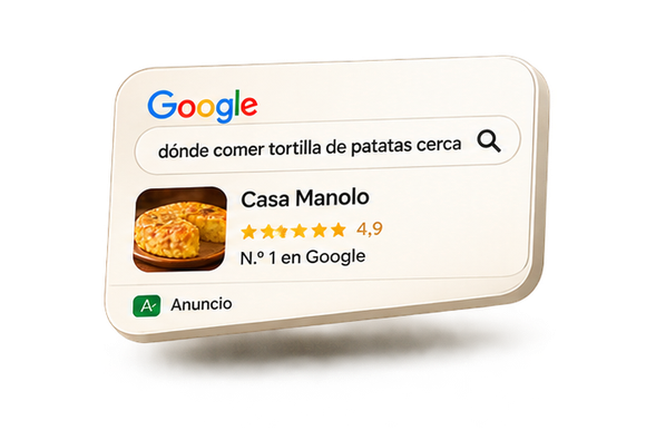 Reseña de cinco estrellas de un restaurante en Google