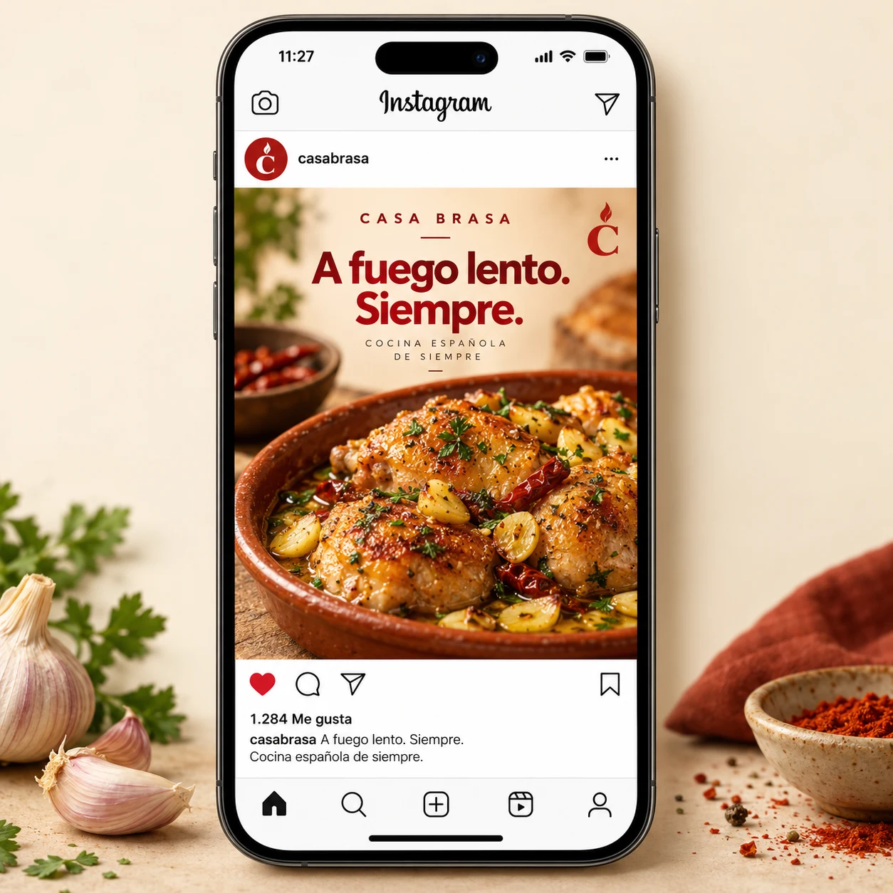 La Casa de Especias publicó en Instagram un mensaje en el teléfono que mostraba "lento cocinado, siempre".