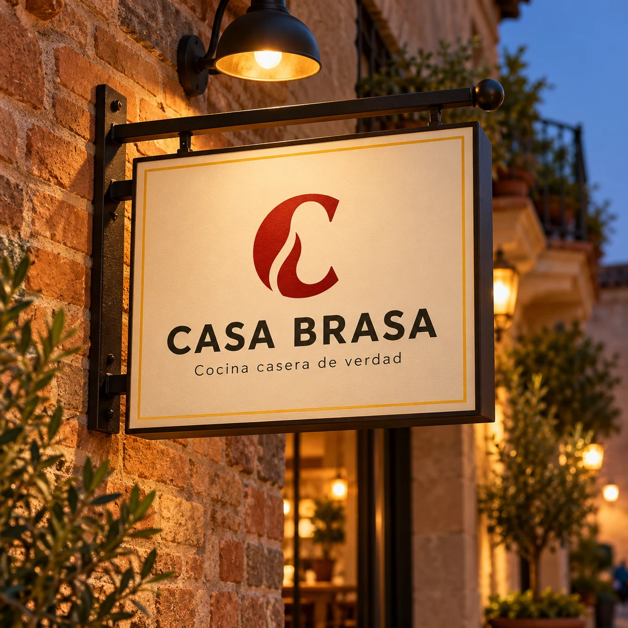 Casa de las Especias colgado cartel de tienda en una pared de ladrillo a la luz de la tarde