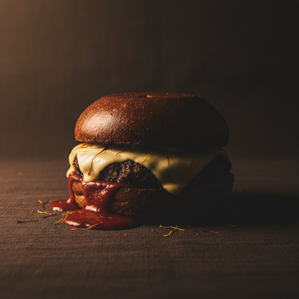 Producción de marco de animación de marca - disparos de hamburguesas de bajo humor, adecuados para una sartén lenta o la revelación de platos.