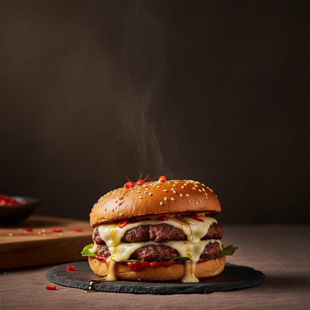 Fuente de fotogramas de reels verticales: una hamburguesa enmarcada para un video corto de 9:16.