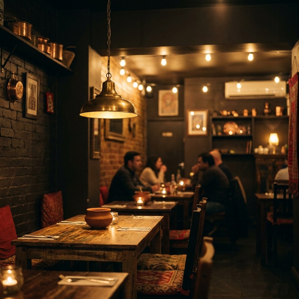 Interior del restaurante en servicio de cena