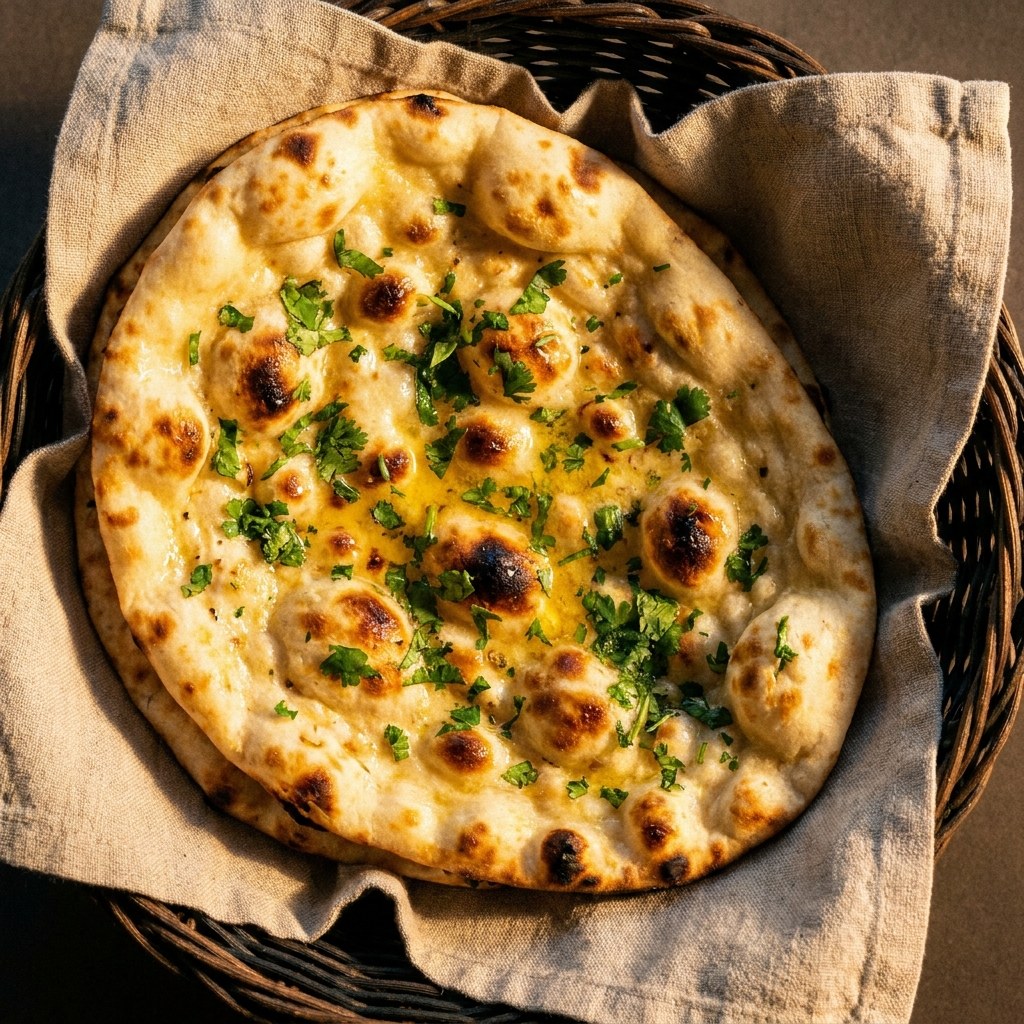 Naan fresco en una cesta